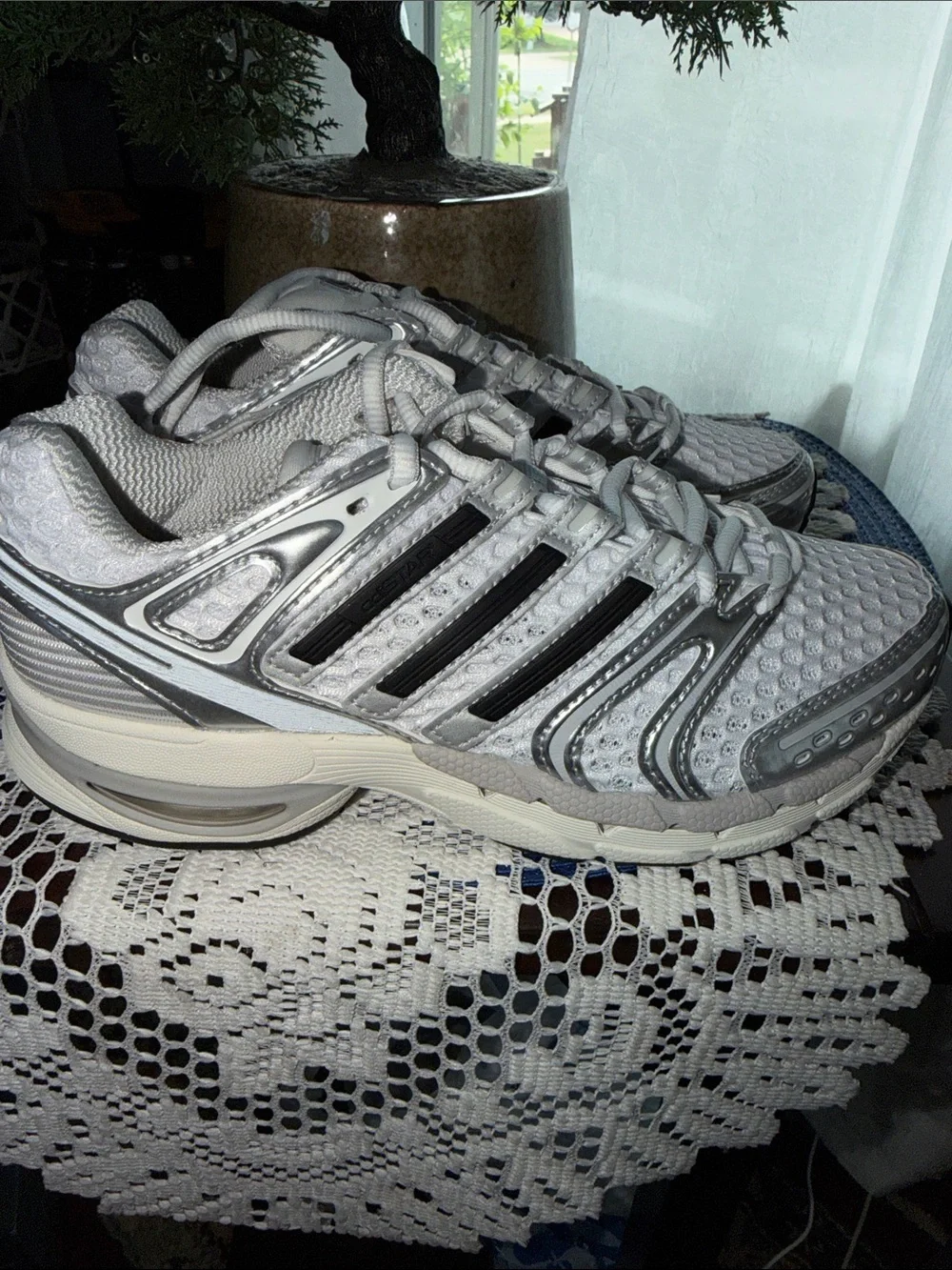 Adidas Kid’s Silver and White Running Sneakers— Unisex